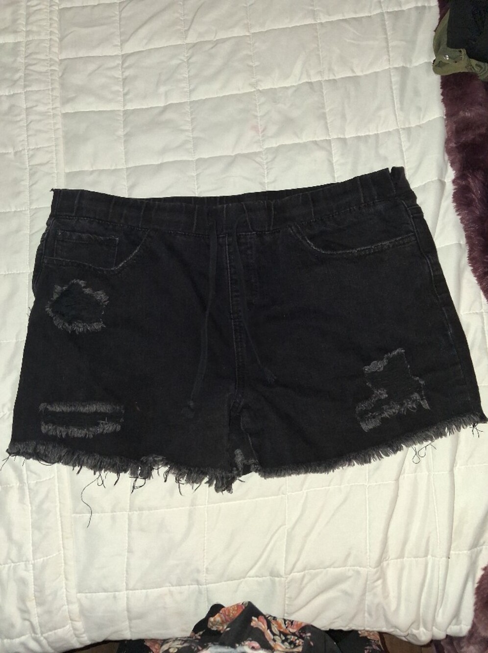 YMI Black Distressed Frayed-Hem Denim Shorts